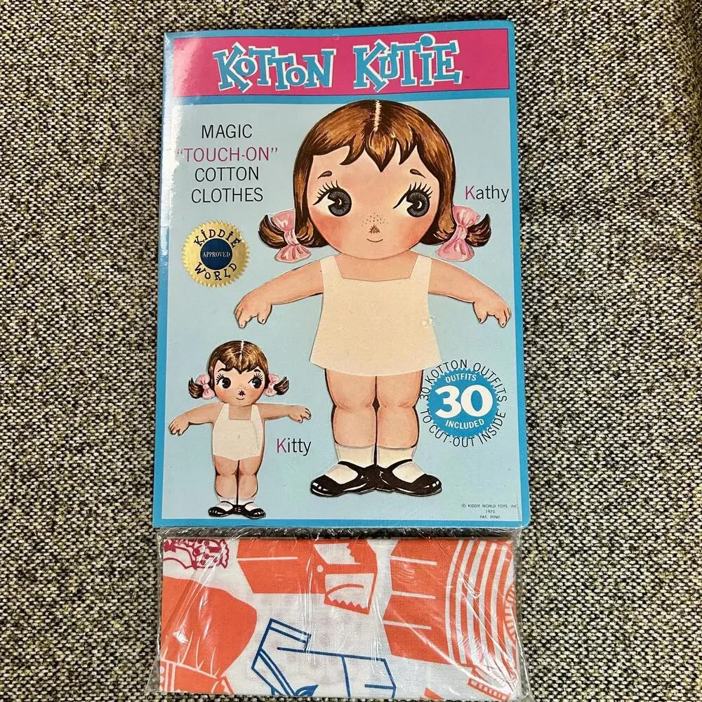 1970s Kotton Kutie Magic Touch-On Cotton Clothes Paper‎ Doll Unused